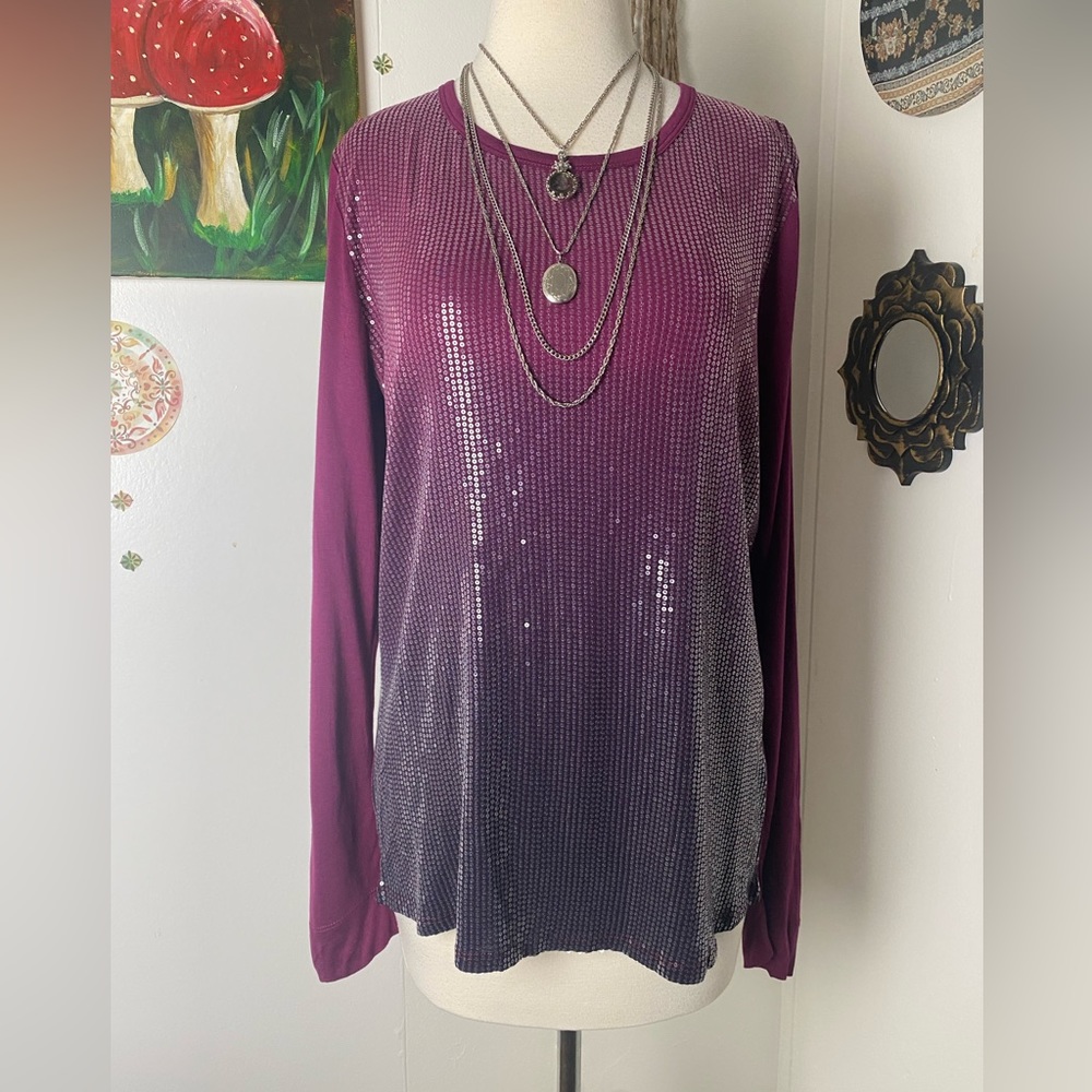 Offer  NWOT Kelly by Clinton Kelly lightweight top ombre sequins purple S